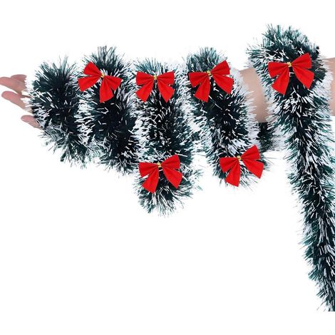 Guirlande de Noël verte avec nœuds rouges, guirlande de sapin de 2m pour décoration