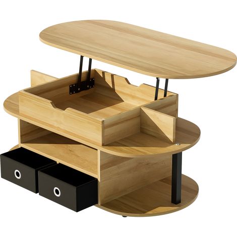 Höhenverstellbarer Couchtisch aus Holz mit Stauraum und schwarzen Stoffschubladen (1/5)