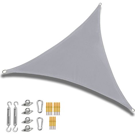 Voile d'ombrage imperméable grise triangulaire, voile de jardin 4x4x5,7 m, auvent de protection solaire UV avec accessoires (1/5)