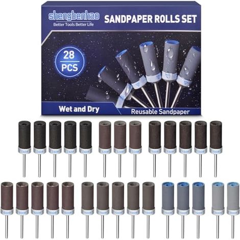 Tambour De Ponçage pour Dremel Outils Rotatifs, 28 Pièces Manchons de Ponçage avec Tige de 1/8", Comprenant Manchons Abrasifs 180/240/320/600/1000/1500/2000 Grains pour Polissage et Ponçage (1/5)