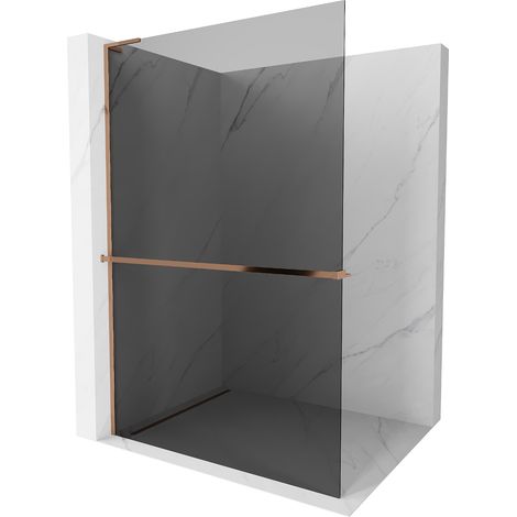 Mexen Kioto+ L panel de ducha con estante Walk-in 90 x 200 cm, grafito, oro rosa - 800-090-123-60-40