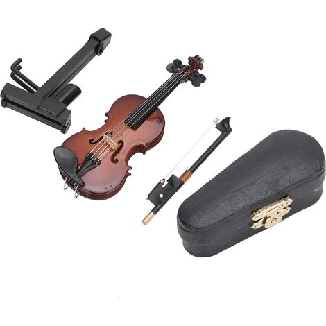 Mini Violin Model Miniature Musical Instrument Toy with Stand Case Craft Decorations (1/5)