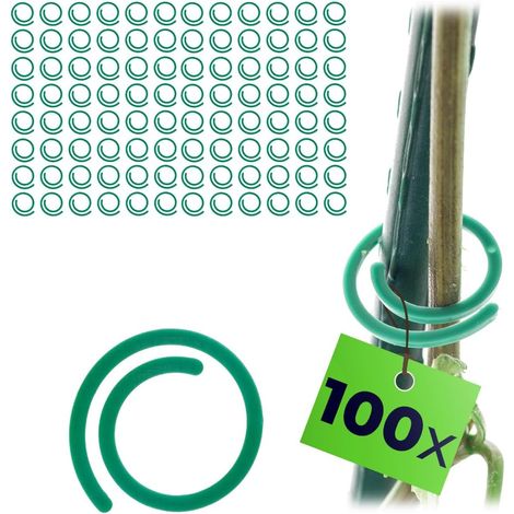 JSSEVN-Packung mit 100 Pflanzenclips für Kletterpflanzen und Stützen - Stützzubehör für Tomaten im Garten und Gewächshaus (Spirale)