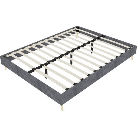 Cama con somier 160 x 200 cm gris en terciopelo holandés, estilo moderno minimalista, base baja (1/5)