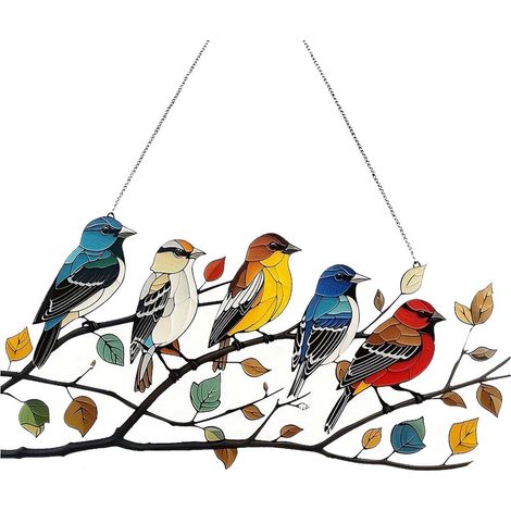 Placa decorativa de pared, pájaro plano, rama colorida, pájaros acrílicos multicolores, YKB506 (1/5)
