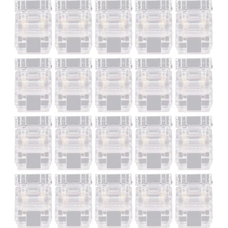 Lot de 20 connecteurs pour ruban LED vers fil, 2 broches, transparents, sans soudure et sans espace.