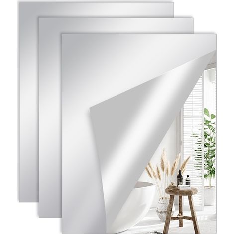 Lot de 3 miroirs autocollants pour carrelage - 40 x 30 cm - Film miroir flexible - Miroir acrylique pour murs, portes, salles de bains et armoires (1/5)