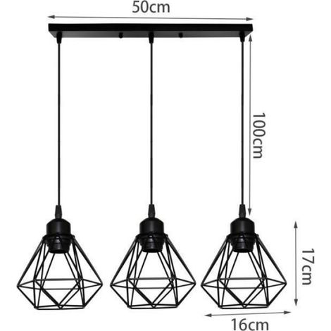 Tempas Lustre Suspension Luminaire Cage en Fer Industriel 3 Lampes Plafonnier Vintage clairage de Salon Cuisine (1/4)