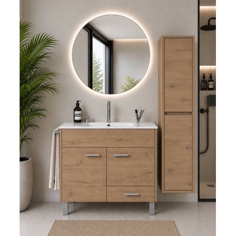 Mueble de baño con lavabo ORIGENBATH SAMOS sin espejo 70x45 cm estepa con columna (1/5)