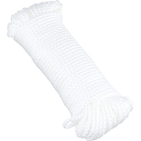 Corde Polypropylène Tressée Synthétique Résistance à la Rupture Indicative 150 kg Diamètre 3 mm Longueur 20 m Loisirs et Jardinage Blanc (1/4)