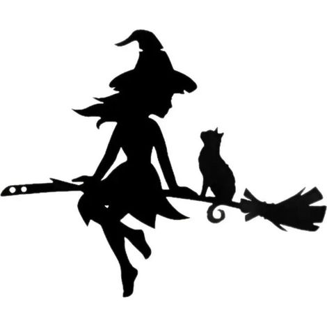 Set di 2 sagome metalliche di Halloween, 20,5 x 25 cm, rami su una strega e un gatto, decorazione da giardino per esterni con pilastro in legno, prato o cortile, murale per cancello da giardino (1/4)