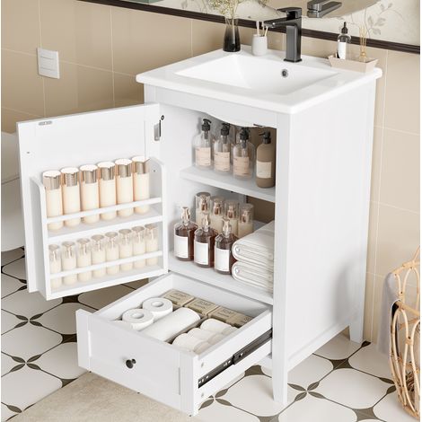 Mueble de baño con lavabo cerámico 51 x 46 x 85 cm blanco HAVRYA (1/5)