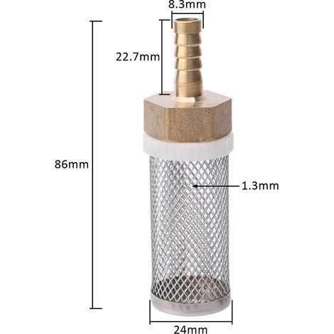 Filtre en maille d'acier inoxydable allongée (8 mm) pour tuyau d'arrosage, protection et filtration de l'eau. (1/5)