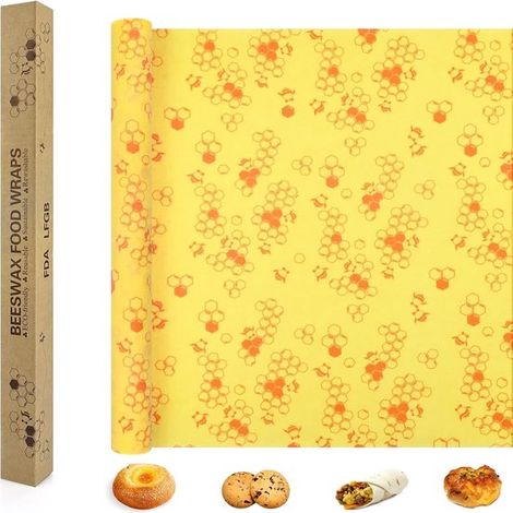 Grande pellicola alimentare in cera d'api, 100 x 33 cm, con motivo a nido d'ape, riutilizzabile, pellicola alimentare senza plastica per pane, K (1/5)