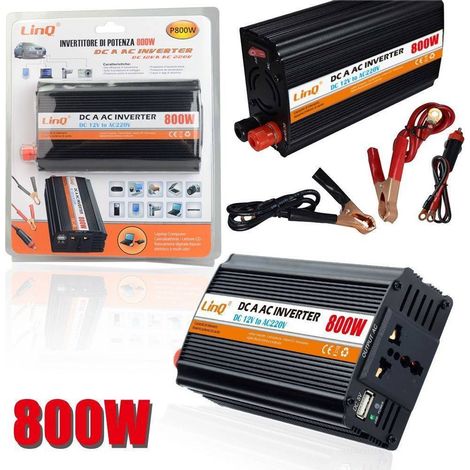 Trade Shop - POWER INVERTER 800W 12V 220V CONVERTIER TASTO ON PINZE BATTERIA P800W - (1/2)
