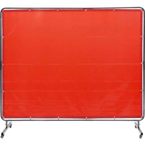 Écran de soudure avec cadre, 1,83 x 2,44 m, rideau ignifuge en vinyle, sur 4 roulettes pivotantes (2 freinables), mobile et professionnel pour atelier/industrie, rouge (1/5)
