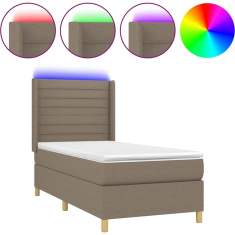 Lit simple  Lit adulte  Sommier à lattes de lit matelas et LED Taupe 90x190 cm Tissu