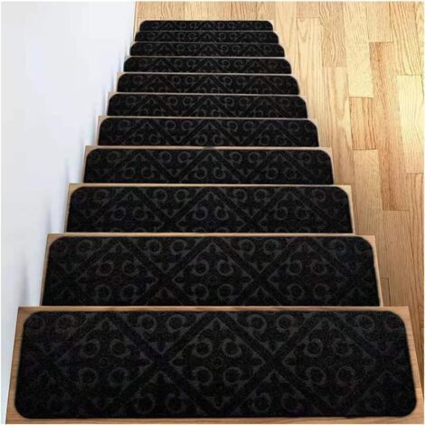 Set of 8 Non-Slip Black Rubber Stair Treads, Ideal for Indoor and Outdoor Use (1/5)