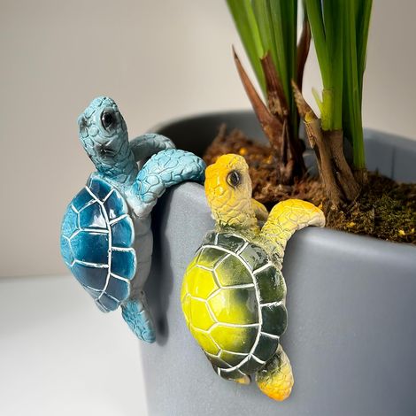 Décor Pot Tortue 2pcs - Suspension Résine, Statue Jardin, Ornement Plante Intérieur/Extérieur, Mignon
