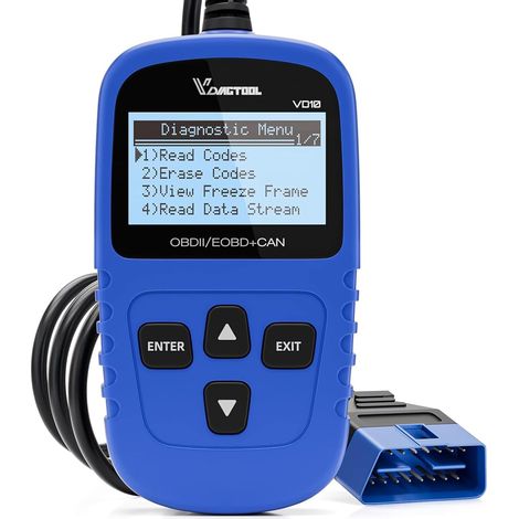 Outil de diagnostic automobile VDIAGTOOL VD10 pour véhicules EOBD/OBD2 : lecteur de codes d'erreur et réinitialisation (interface en français) pour tous les véhicules OBD2-II (1/5)