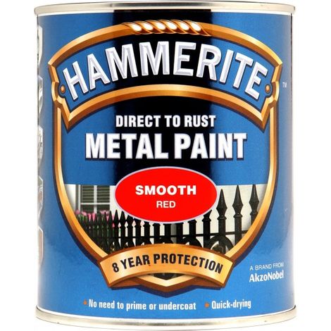 Hammerite Direct to Rust Smooth Finish Metal Paint in Red – 750ml, Perfect for Rust Protection and Metal Restoration