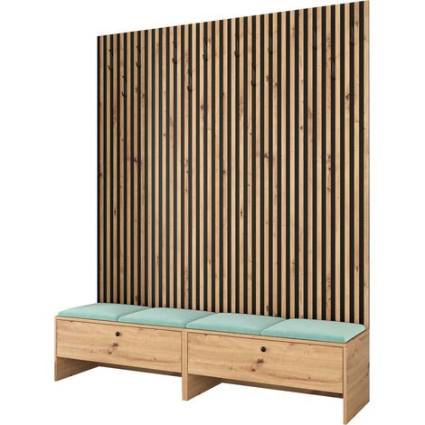 Conjunto para recibidor Donio V, Roble Artisan + Manila 11, 206x170x44cm, Aglomerado laminado, Tapiz, Colocada