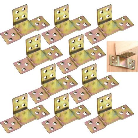 Zentrale Befestigungswinkel für Bettgitter, Holzbalkenaufhängung, Metallverbinder, Bettgestellbefestigung, Chromgelb, 10er-Pack