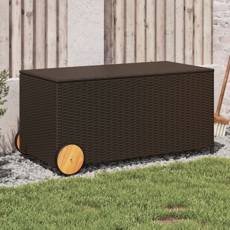 Caja de almacenaje jardín con ruedas ratán PE marrón 190L vidaXL