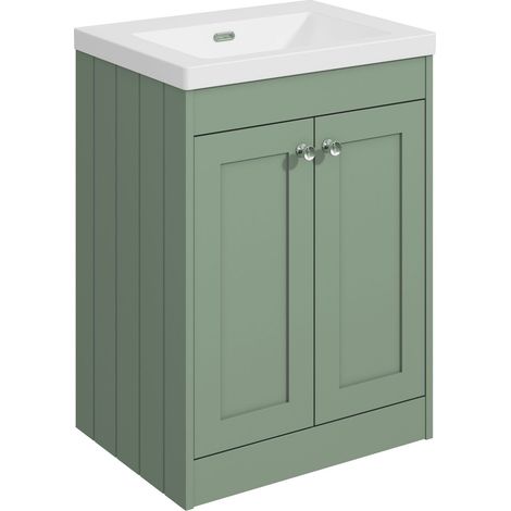 Balterley Butterton 600mm Floor Standing 2 Door Unit with Minimalist Basin No Tap Hole - Satin Green
