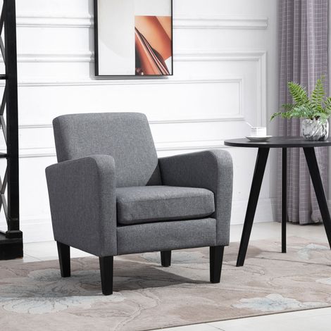 Fauteuil en tissu polyester gris clair 66x72x74 cm avec accoudoirs ergonomiques et pieds en bois (1/5)