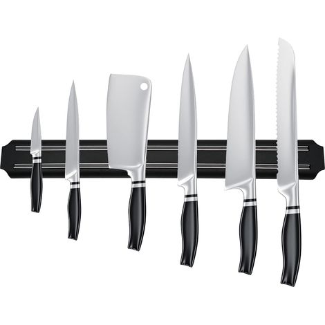 Barre aimantée porte couteaux 38 cm, support mural magnétique en acier inoxydable noir pour rangement couteaux et ustensiles de cuisine (1/5)