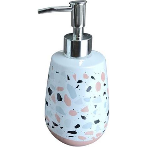 Cleafe - Dispenser Porta Sapone Bagno Graniglia Bianco Multicolore Con Base Rosa 59875 - (1/2)