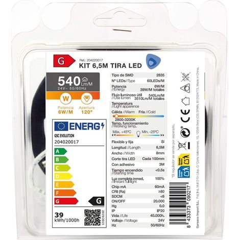 Kit 6.5M Striscia LED 6W/M IP20 2800K-3200K predisposta