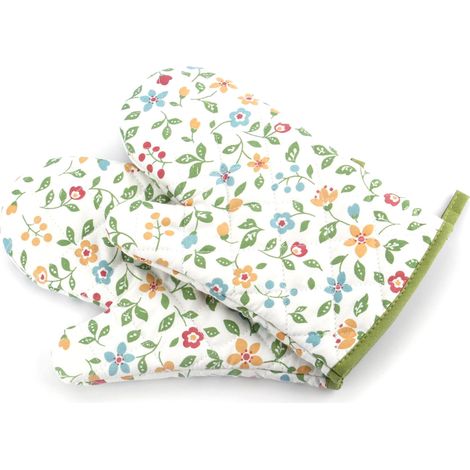 Paire de maniques de cuisine antidérapantes à motif floral et herbeux, résistantes à la chaleur, pour four à micro-ondes et cuisine. (1/5)