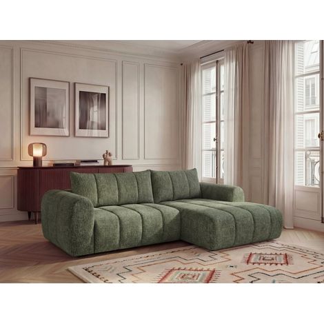 BOBOCHIC - Canapé d'angle fixe NESTY tissu chiné Angle droit  Vert clair (1/5)