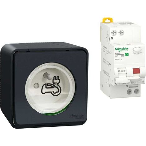 Pack prise de courant 2P + T renforcée pour VE Mureva Styl saillie + Disjoncteur différentiel - MUR36010+R9PDCF16 - Schneider - Anthracite