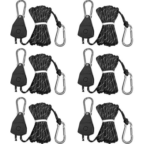 Tendeur de corde 6 pièces avec poulies, cliquet, tendeur robuste en paracorde, environ 4 mètres, cliquet, paracorde réfléchissante, cliquet réglable, crochet à nœud (1/5)