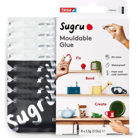 Colla modellabile Sugru di tesa, adesivo forte per tutti gli usi, confezione da 8 (8 x 3.5 g) in nero e bianco (1/5)