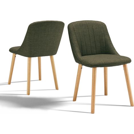 Upholstered Modern dining chairs with ergonomic backrests and wooden legs, Style and comfort combined - Set of 2 - Grass Green