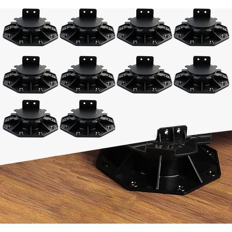 Emballage de 10 pieds de support réglables en hauteur, pieds réglables de 30 à 60 mm, pieds de terrasse, lames de terrasse, supports de sol, élévations de terrasse, supports de sous-structure pour lam (1/5)