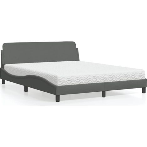 Lit avec matelas 160 x 200 cm en tissu gris foncé, sommier à lattes, 43.85kg - PANGIVO (1/5)