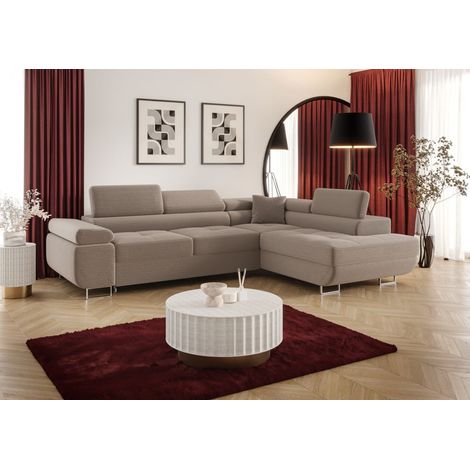 Ecksofa Schlafsofa Sofa MONARO Stoff Poso Beige Ottomane Rechts (1/3)