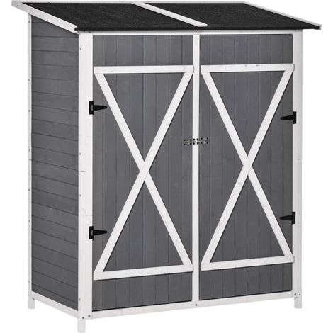 Geräteschuppen Gartenschrank 2 Türen Asphaltdach Tannenholz Grau+Weiß 139X75X160Cm