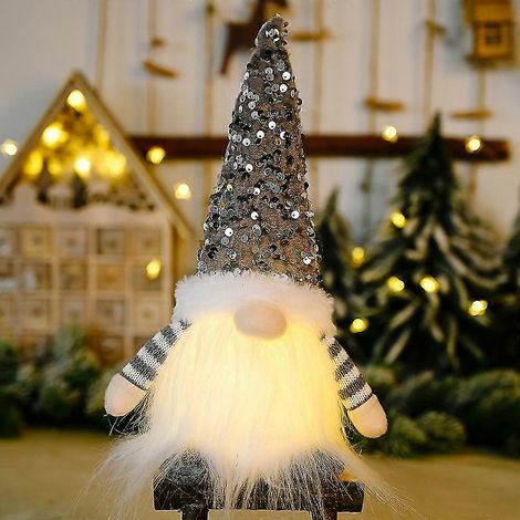 Décoration de Noël Père Noël lumineux, Père Noël avec lumière LED, Père Noël pour décoration intérieure, gris (1/4)