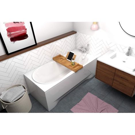 ECOLAM Baignoire rectangle Gracja Polimat 170x70 cm + tablier  Planche en bambou  pieds + siphon et silicone set complet (1/5)