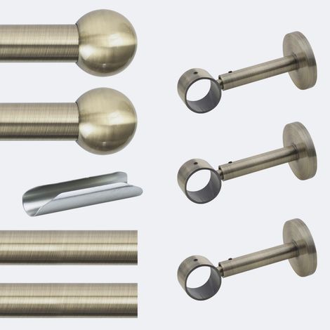 Kit de tringle à rideaux Bronze 300cm Diam.28mm Embout Boule - Fixation Mur - Boulet (1/3)