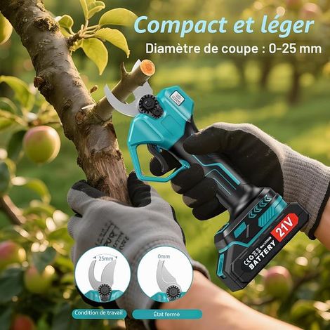 Wireless Electric Secator, Electric Secateurs With 2 Batteries 2000mAh, 25mm Battery Secateurs Cut, Electric Secateur With Battery With Charger, Electric Garden Secateur (1/4)