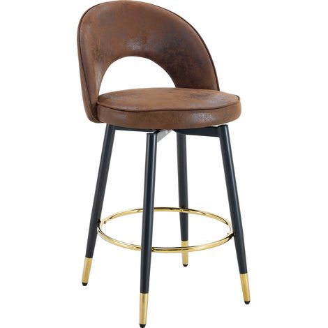 Set mit 2 drehbaren Barhockern 360° aus atmungsaktivem braunem Stoff mit Metallbeinen (1/5)