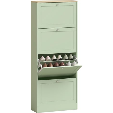 Meuble à chaussures 24 paires, armoire à chaussures avec 4 tiroirs rabattables, étagères réglables, 60x23,5x153cm, vert (1/5)