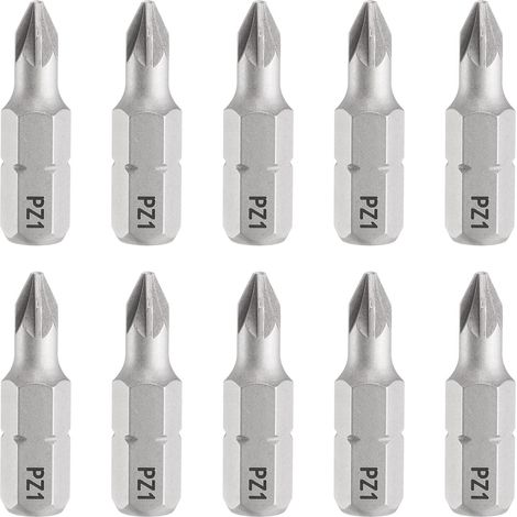10pcs PZ1 Embout de Tournevis 1/4" Tige Hexagonale 25mm/1" Longueur Magnétique Phillips Fendue Acier S2 Embout de Tournevis (1/5)
